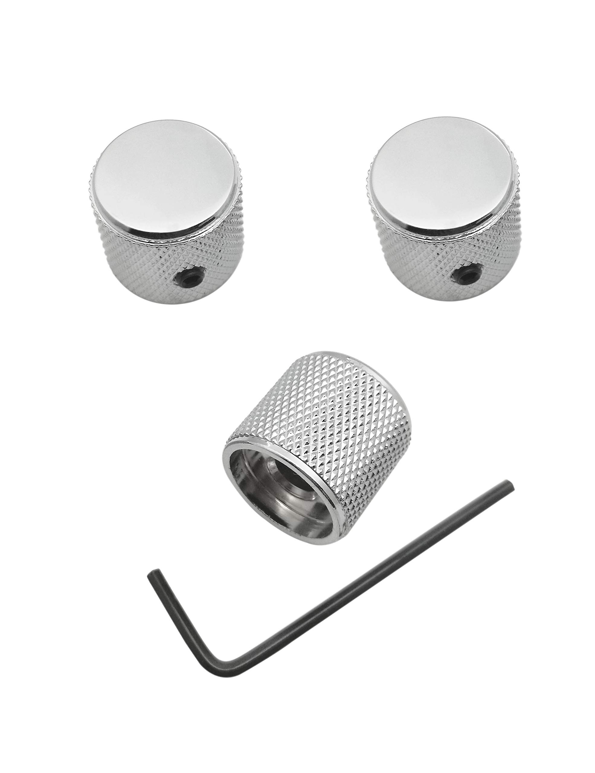 Guyker 3Pcs Guitar Control Knobs for 1/4"(6.4mm) Dia. Shaft Pots - Dome Potentiometer Knob Compatible with Fender TL Style Electric Guitar or Precision Bass (Chrome) - Image 4