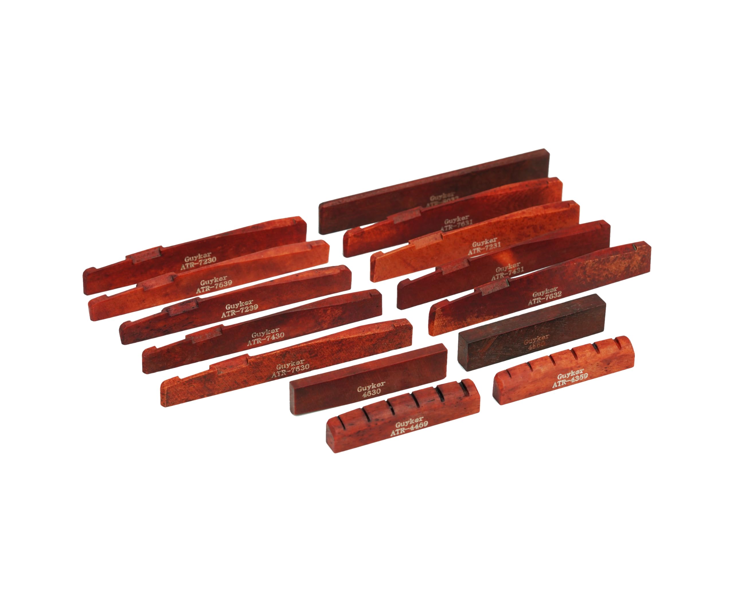 Guyker Acoustic Guitar Bone Bridge Saddle Nuts Replacement Parts Accessories for Acoustic Folk Guitar, 2 Piece, Red Lower String Pillow 76x3x9mm ATR-7639 - Image 3