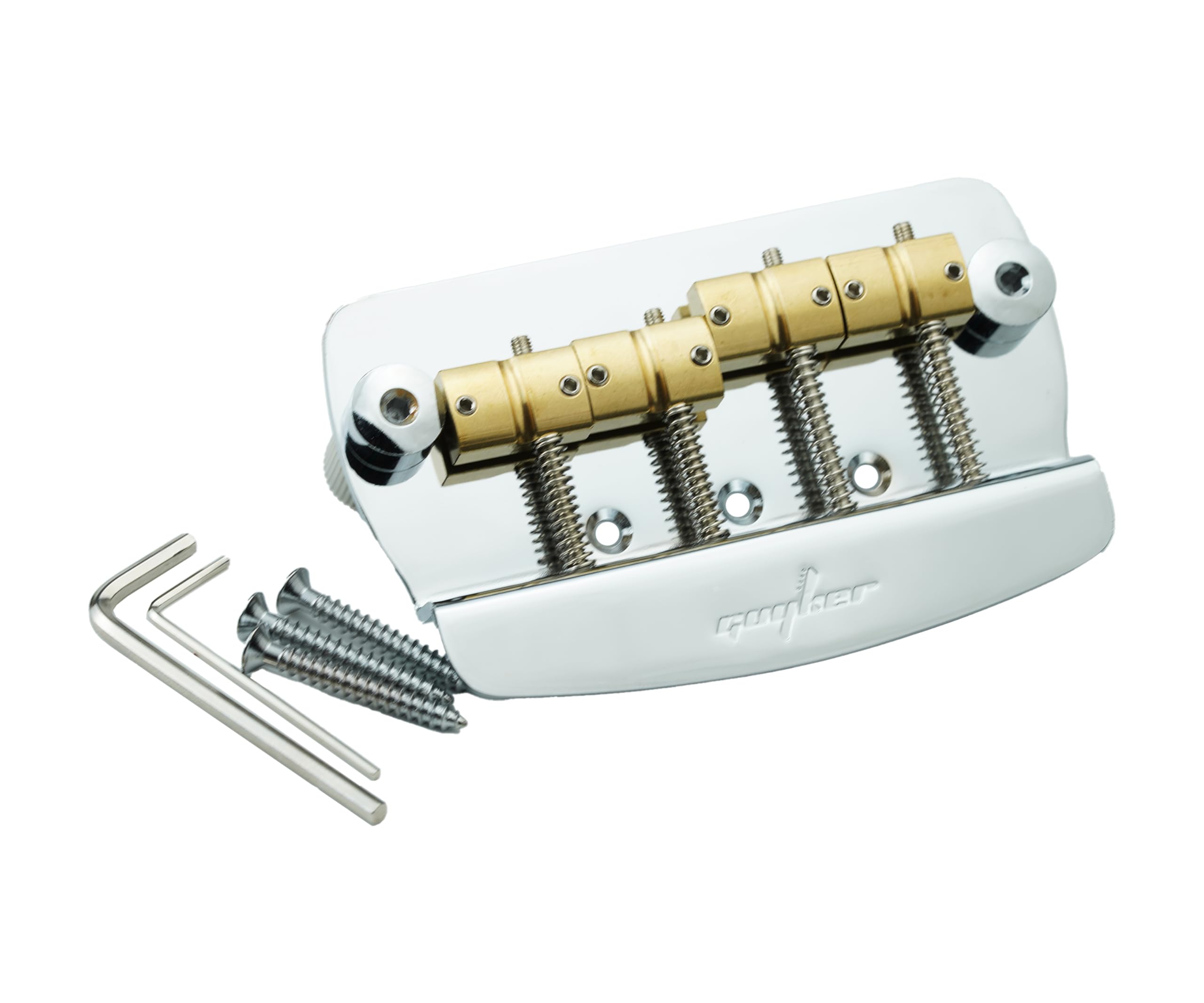 Guyker Bass Bridge, 4 String Fixed Bass Bridge with Solid Brass Saddle & Iron Plate Replacement Part (GB1023, Chrome) - Image 5