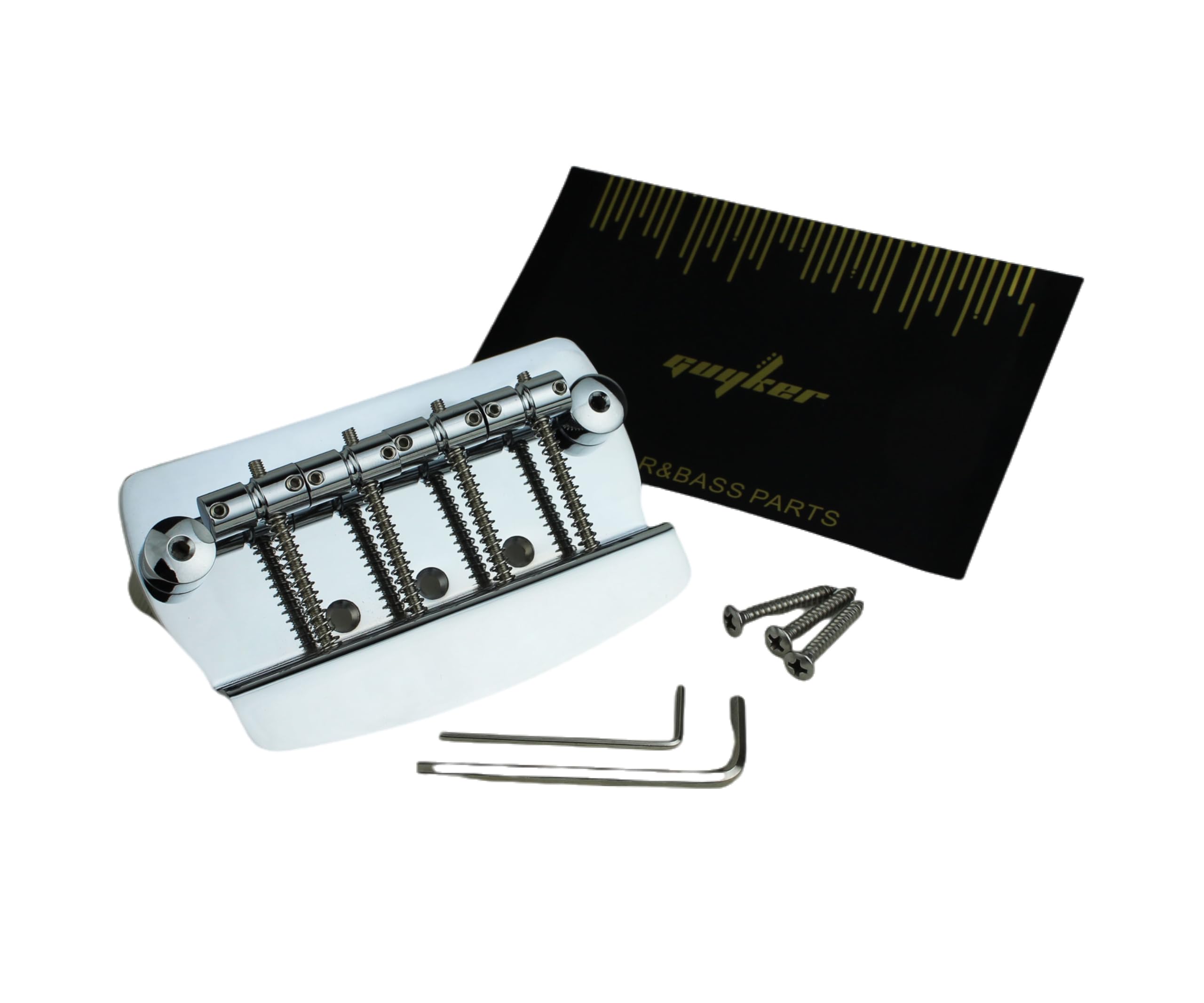 Guyker Bass Guitar Bridge, Iron 4 String Fixed Bridge Saddles String Space 19mm Replacement Part for Jazz Bass JB or Precision Instruments PB (MMB4, Chrome) - Image 4