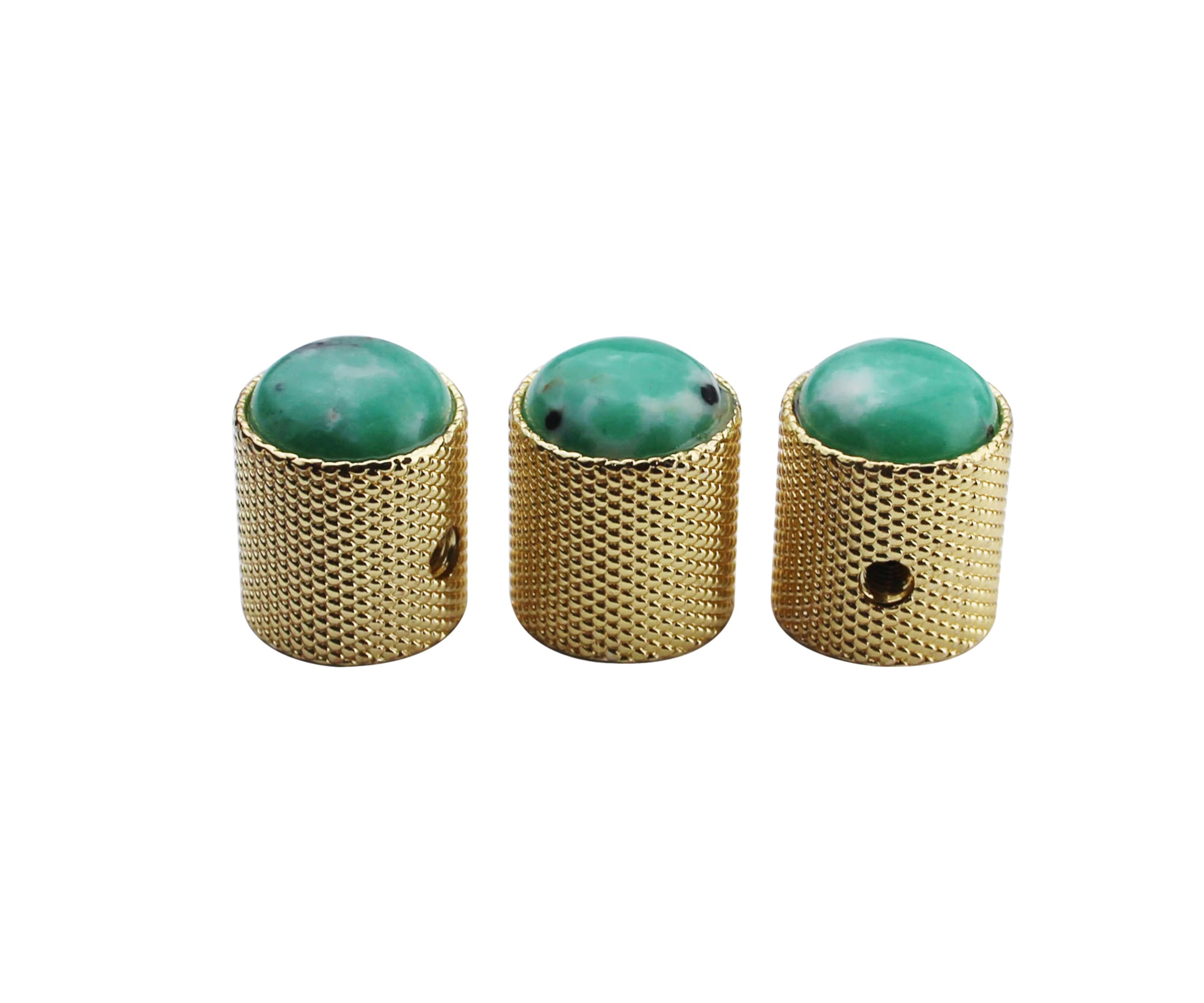 guyker Dome Guitar Bass Potentiometer Control Knobs with 6mm Dia. Shaft Pots - 3PCS Zinc Alloy Bell Speed Tone Volume Knob Replacement Part, (Green Top, Gold) - Image 2