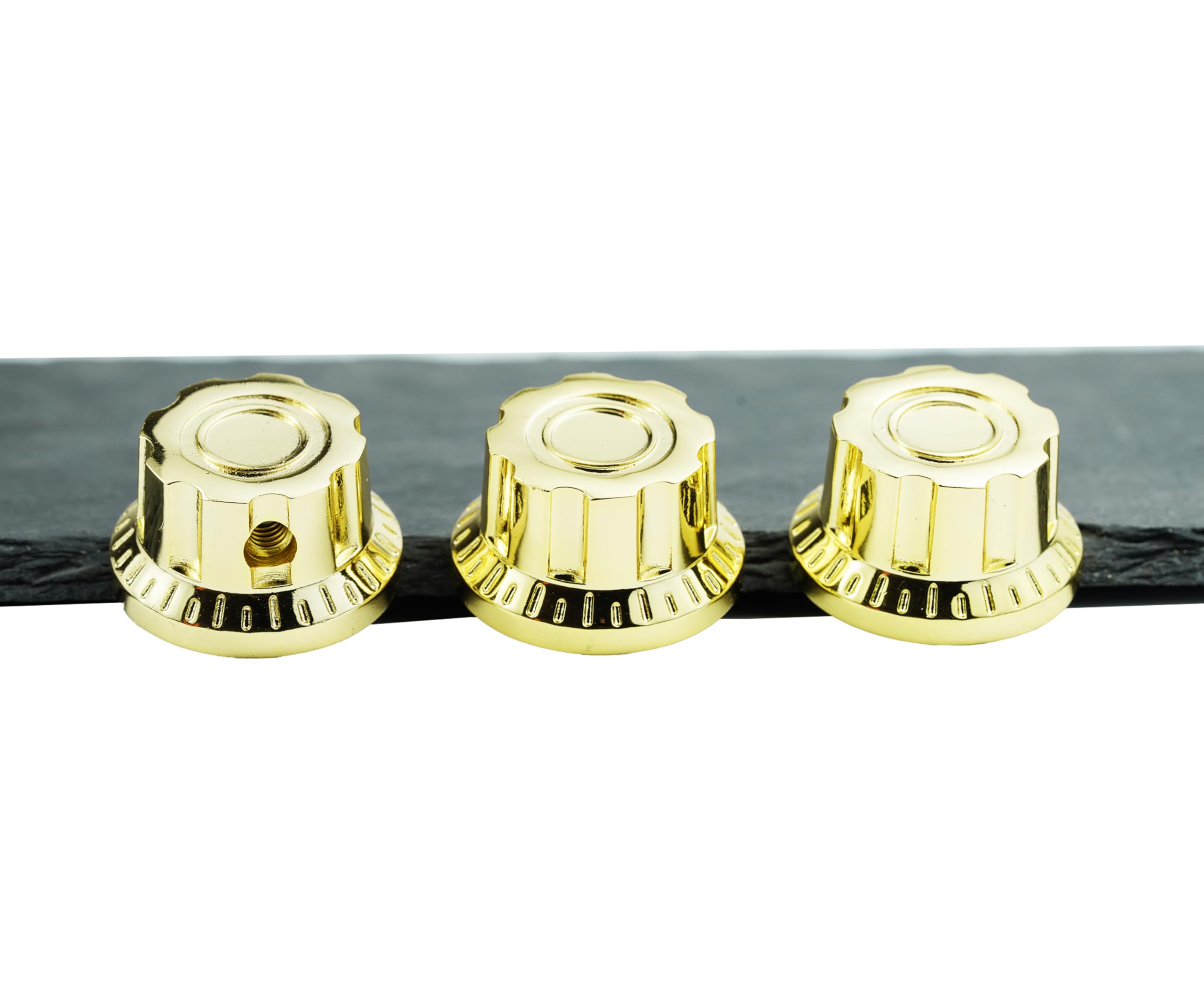 Guyker Guitar Potentiometer Control Knobs Dia. 6mm Shaft Pots, 3PCS Brass Bell Top Hat Speed Tone Volume Switch Cap Replacement Part for Electric Guitar or Precision Bass (NKB-004, Gold) - Image 5