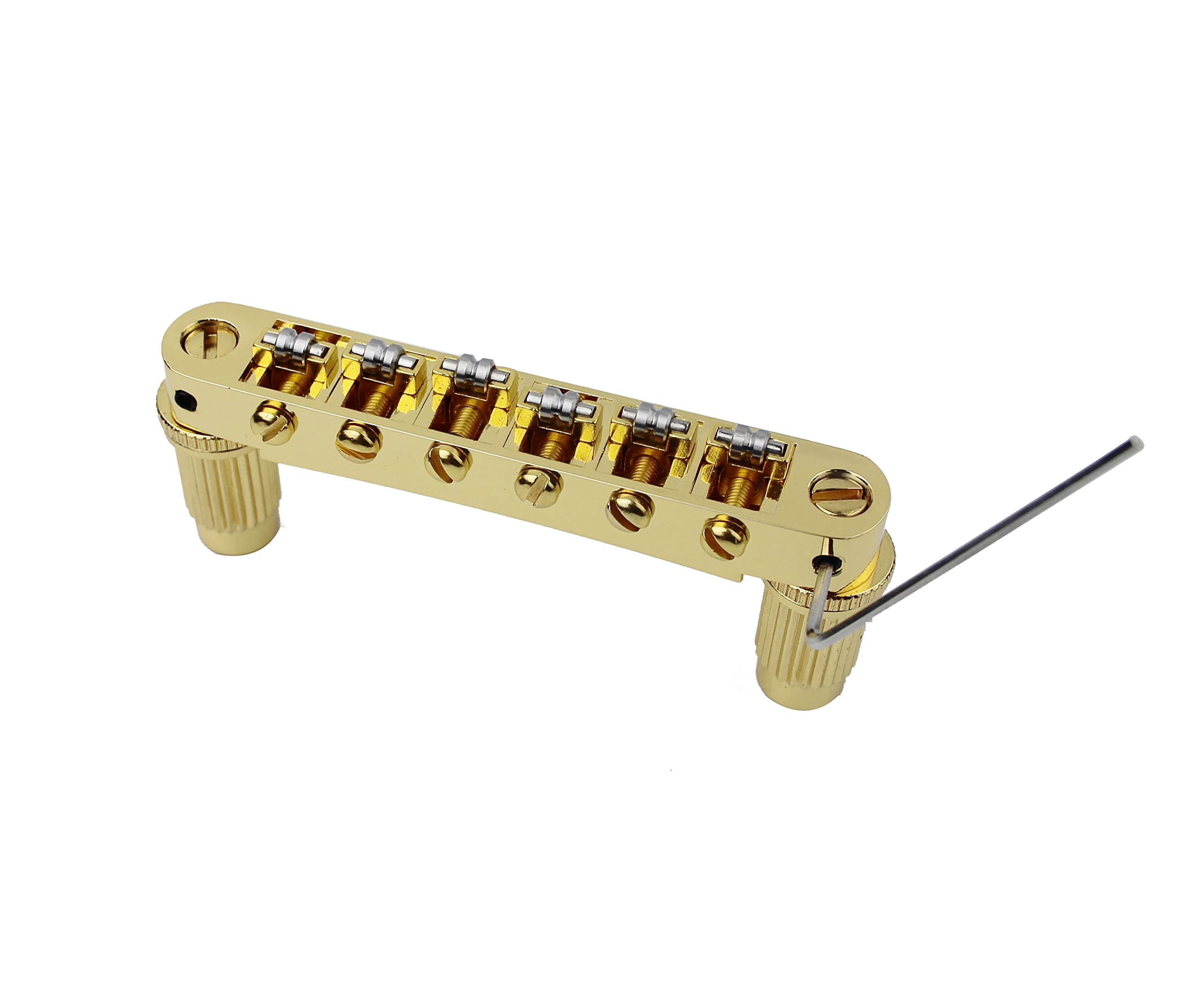 Guyker LP Guitar Tune-O-Matic Roller Saddle Bridge GM005 + Vintage TP-6 Tailpiece Stop Bar Lock Combo Replacement Compatible with Les Paul LP 6 Strings Electric Guitar, Gold - Image 2