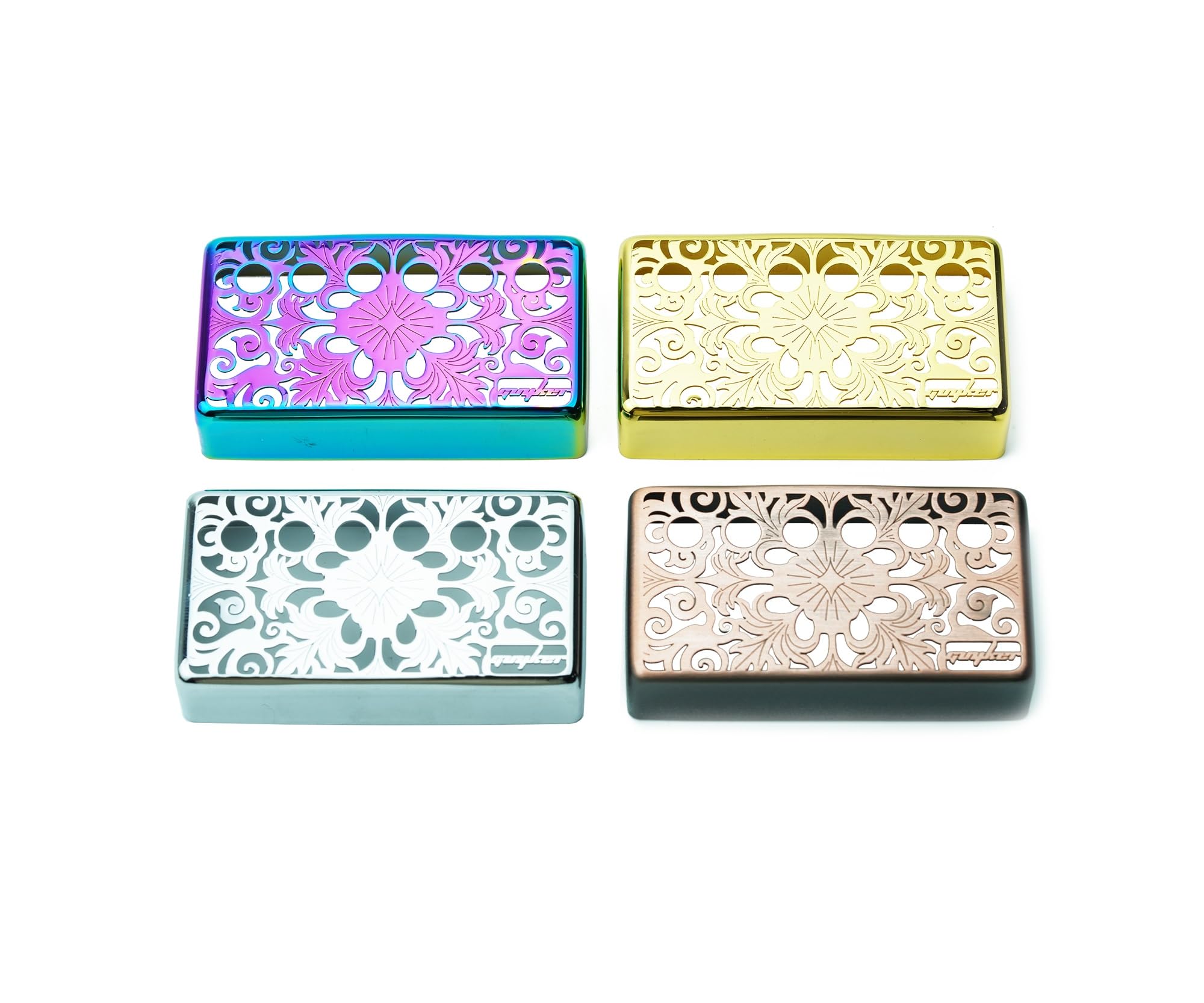 Guyker Humbucker Pickup Cover (1Pcs 50mm and 1Pcs 52mm Pole Spacing), Cupronickel Bridge & Neck Kaleidoscope Pattern Hollow Pickups Frame for Les Paul LP Style Electric Guitar (PC010, Gold) - Image 5