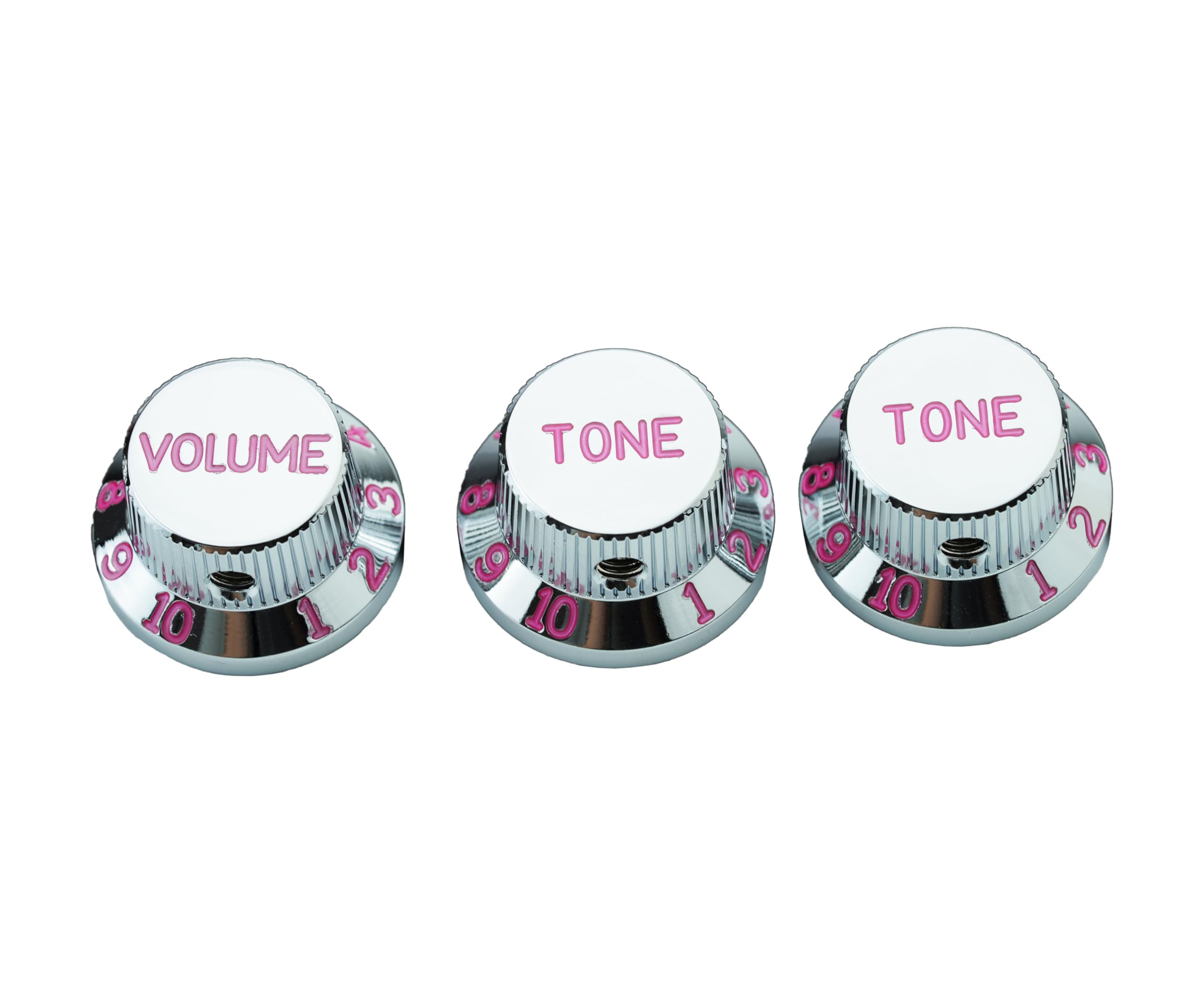 Guyker Top Hat Guitar Potentiometer Control Knobs with 6.3mm Dia. Shaft Pots - 3PCS Aluminium Alloy Bell Cap 1V2T Volume Tone Switch Knob for Electric Guitar or Precision Bass, CKB032 Chrome Pink - Image 2
