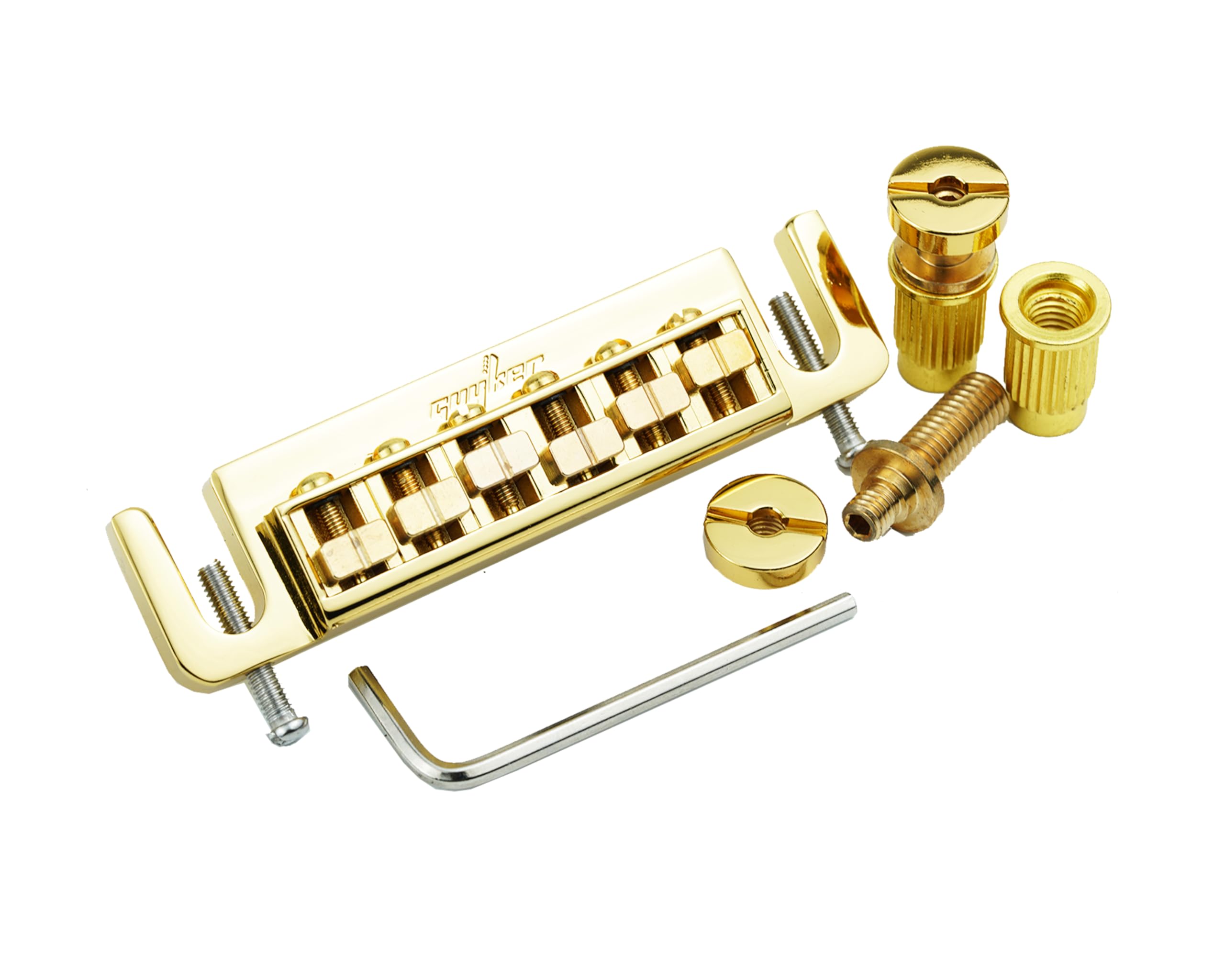 Guyker Wraparound Guitar Bridge GM004 with Locking Stud & Deluxe TunePro Zinc Alloy TP2 Tailpiece Set Replacement Part for 6 String Electric Guitars(Gold) - Image 4